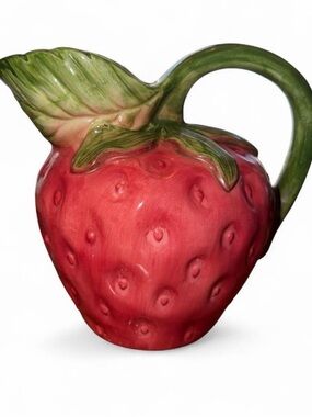 Decorative Strawberry Ceramic Pitcher - Red